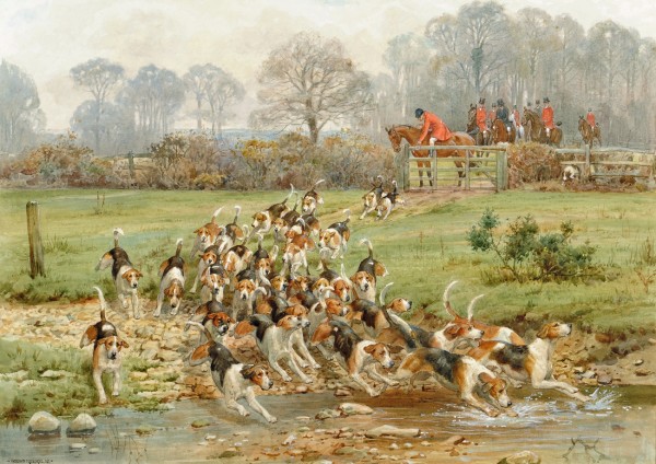 Hounds Crossing a Stream by George Goodwin Kilburne